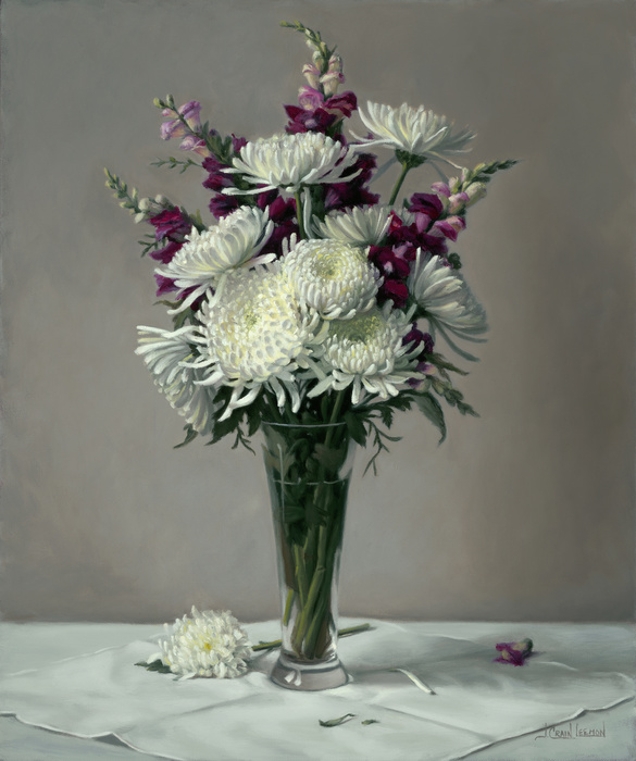 Mums & Snap Dragons by Leemon Jeanne Crain - Oil 24X20 Award of Excellence Recipient in NOAPS Fall International Online Exhibit